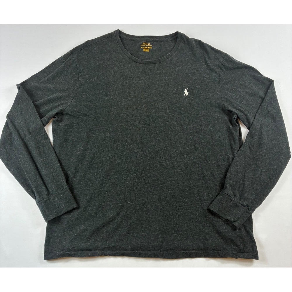 Polo Ralph Lauren T-Shirt Mens XL Gray Long Sleeve Pony Logo Pre-owned Heather
